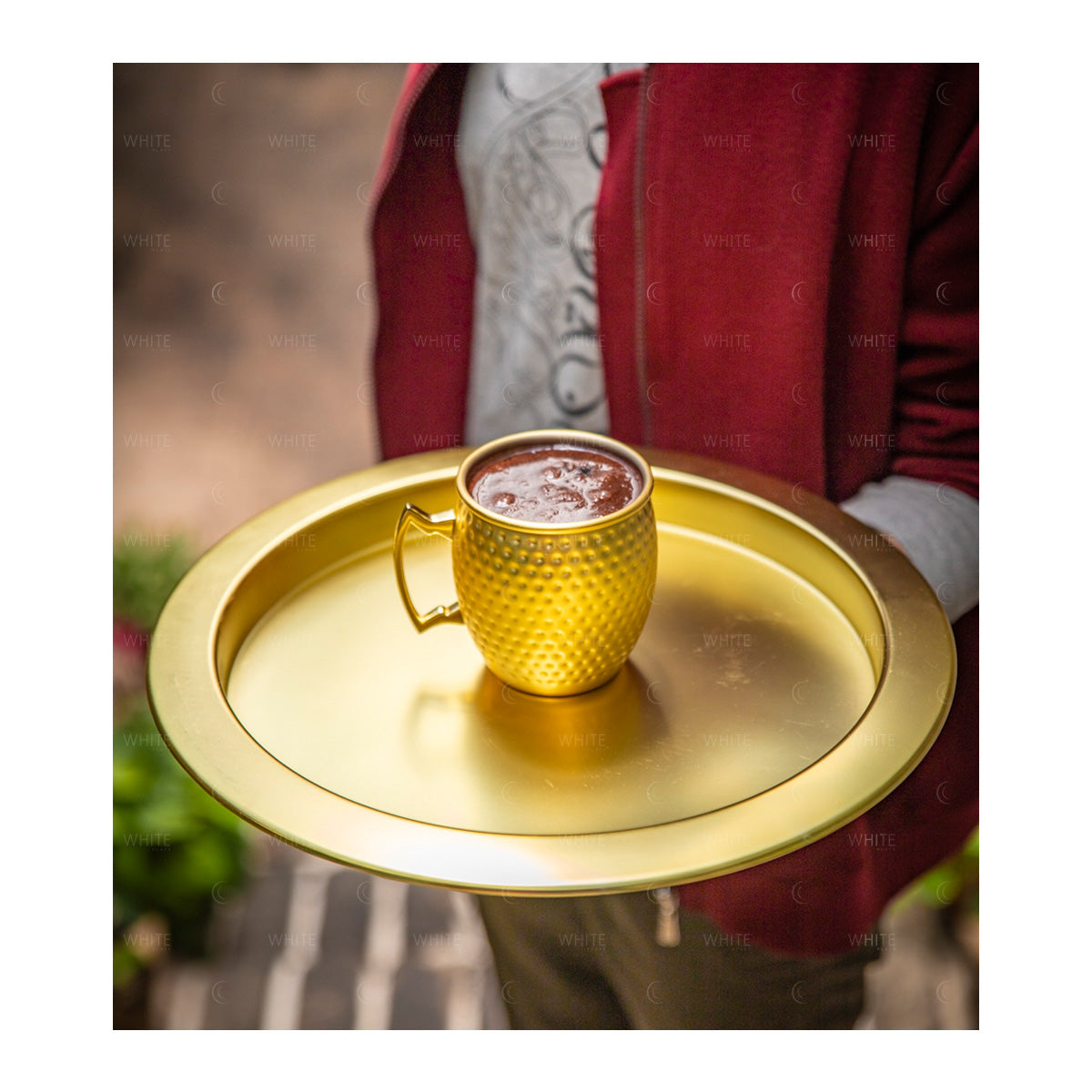 White Plate Mug Hammered Mug 500Matte Gold