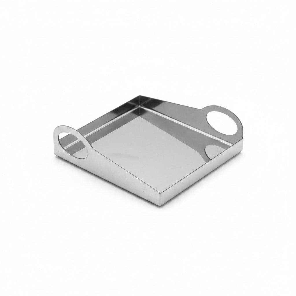 White Plate Baklava Dish Square 14*14 Ring Handle Polished Inside Brushed Outside