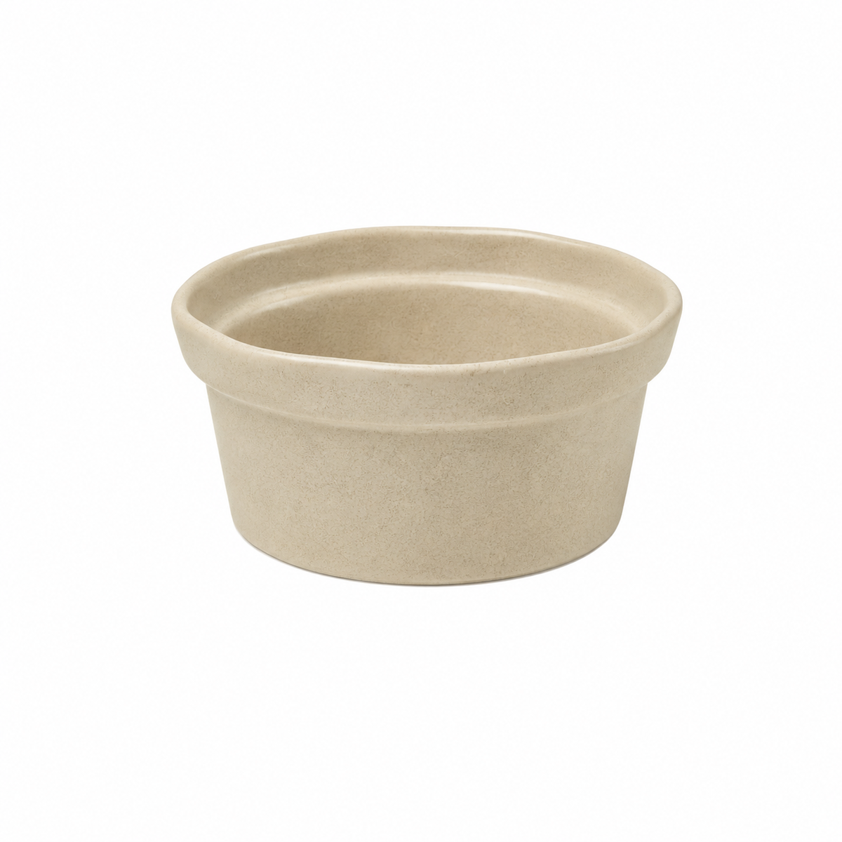 A small round ceramic ramekin with a flared rim, shown on a plain white background.